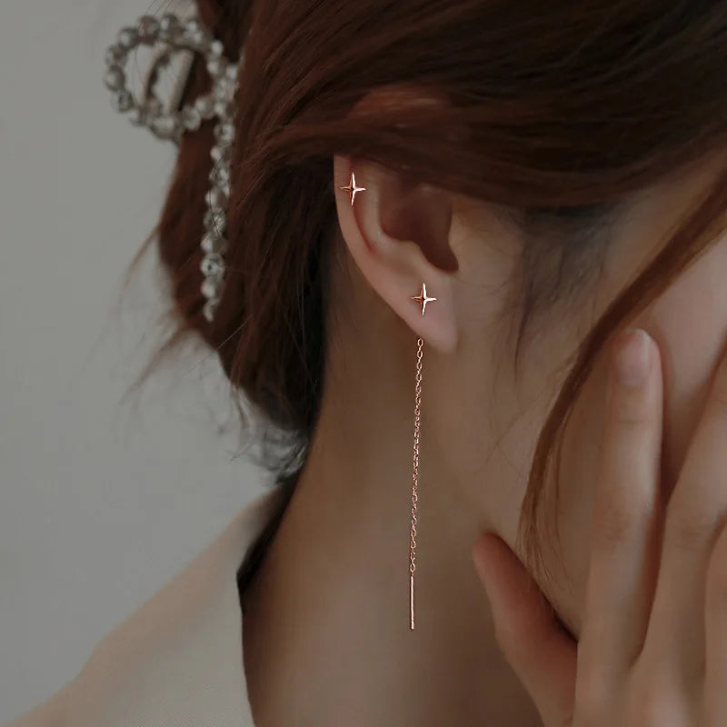 S925 Silver Star Line Tassel Earrings