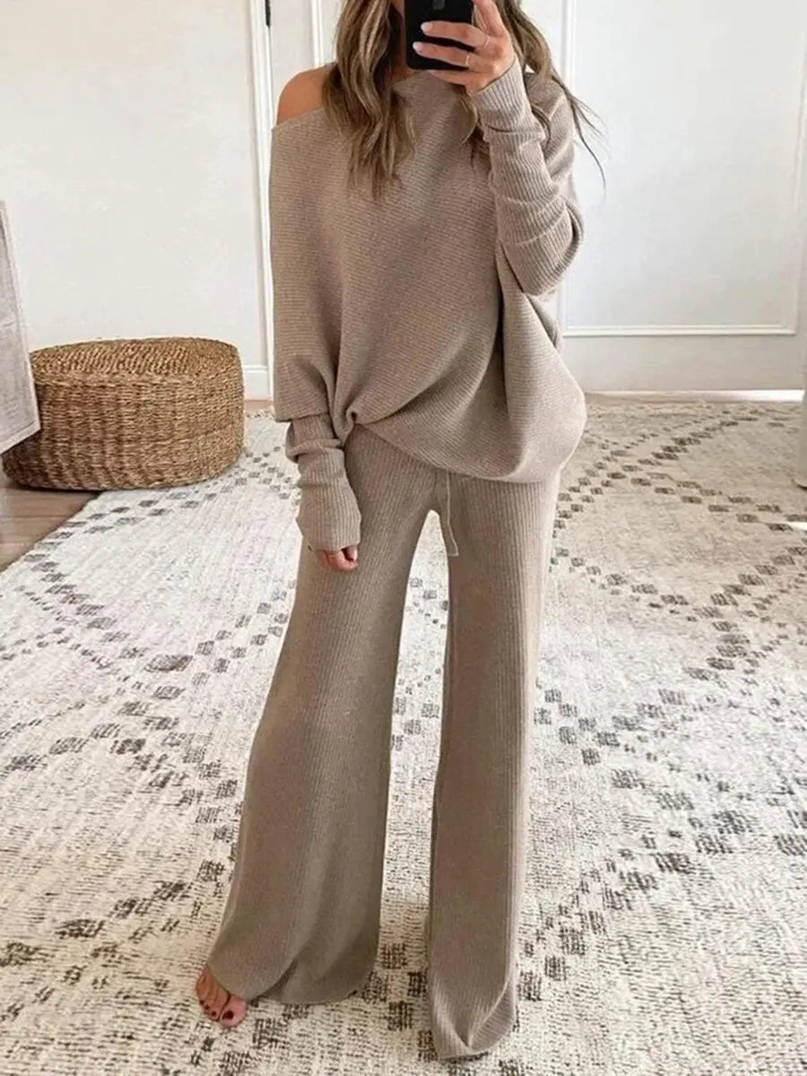 Women's Long Sve round Ne Casual Suit Two-Piece Set Faionable Spring Collection Comfortable Fit Casual Wear