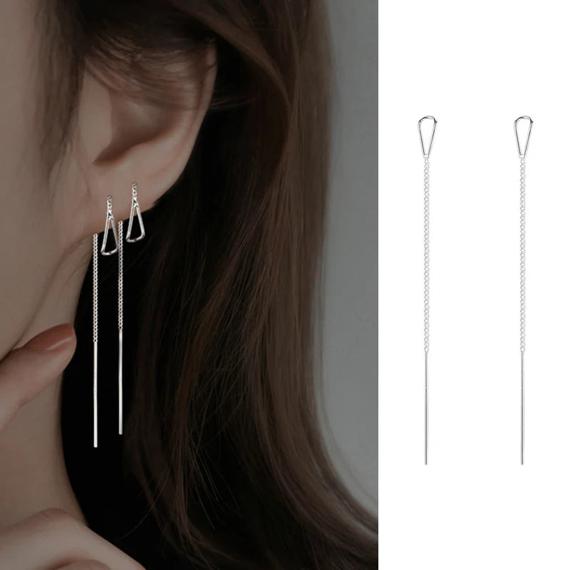 S925 Silver Star Line Tassel Earrings