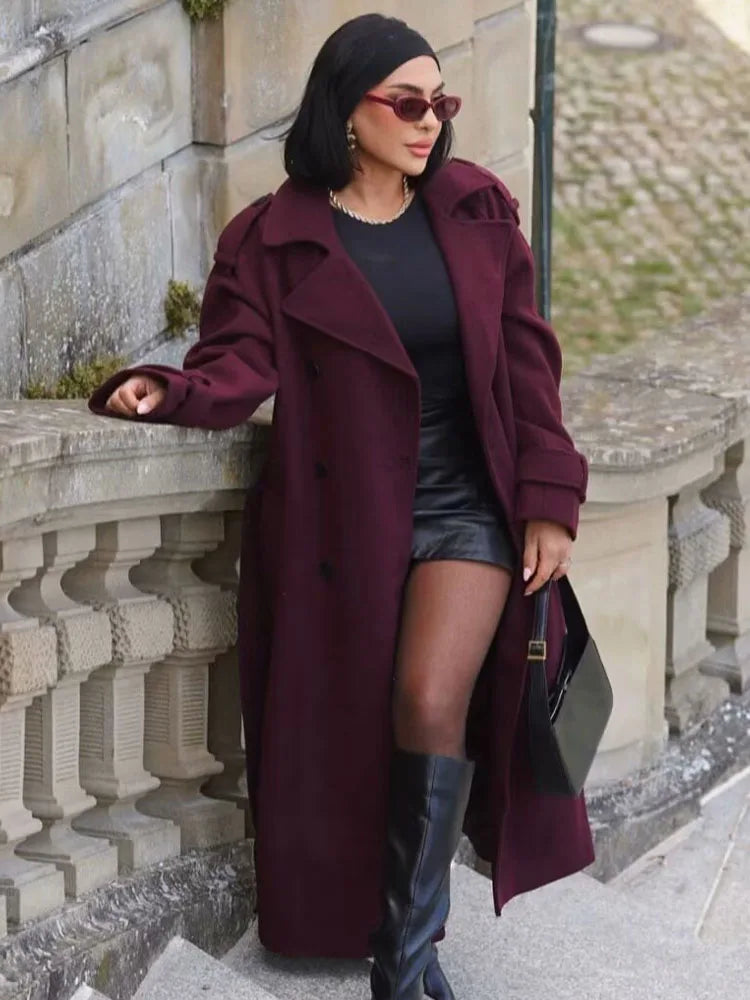 HH Women Fashion Lapel Double-breasted Pocket Belte