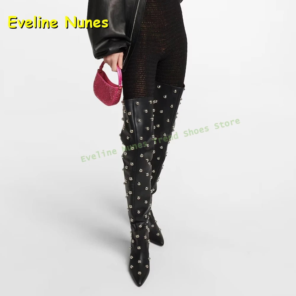 Metal Rivet Sexy Over The Knee Boots Pointed Toe Stiletto