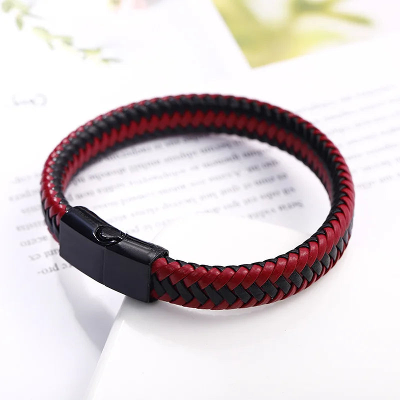 Men's PU Leather Magnetic Black Bracelet
