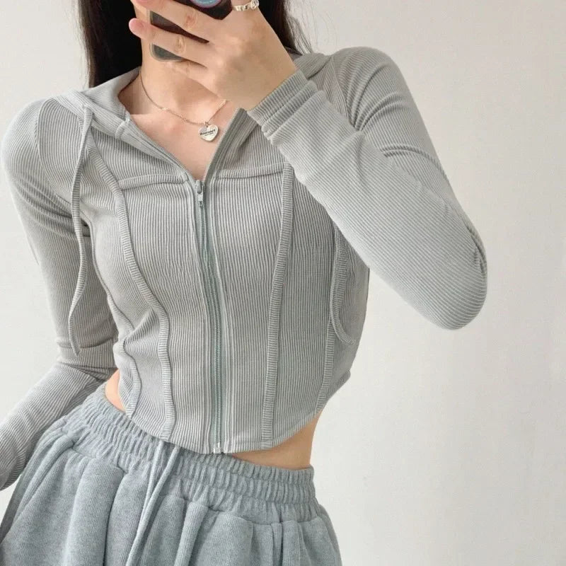 Women's Vintage Hooded Zipper Cardigan