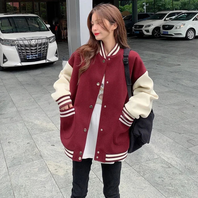 Fleece-Lined Korean Style Baseball Jacket