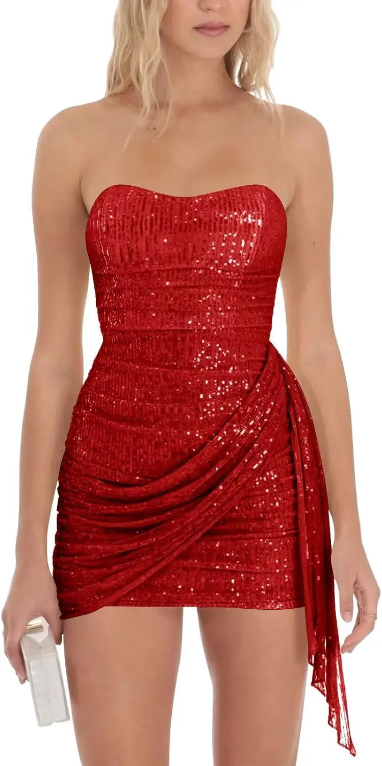 Sparkly Sequin Homecoming Dresses for Teens 2025 Short Strapless Prom Dress Corset Bodycon Cocktail Party Gown Graduation Dress