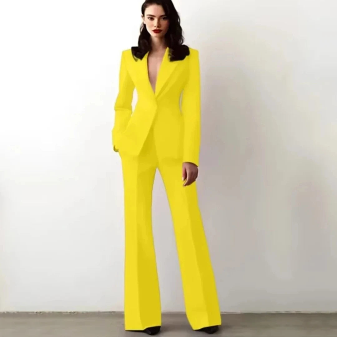 Women Suit 2 Pieces Red Single Button Solid Slim For Wedding Business Work Office Daily Commute Casual Set Blazer And Pants