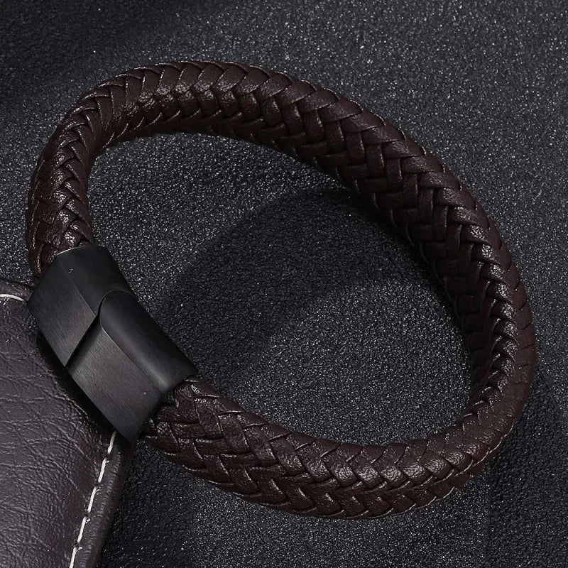Men's PU Leather Magnetic Black Bracelet