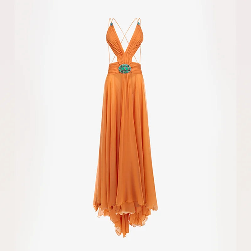 Formal Party Vestido New Luxury Orange Chiffon Evening Gown