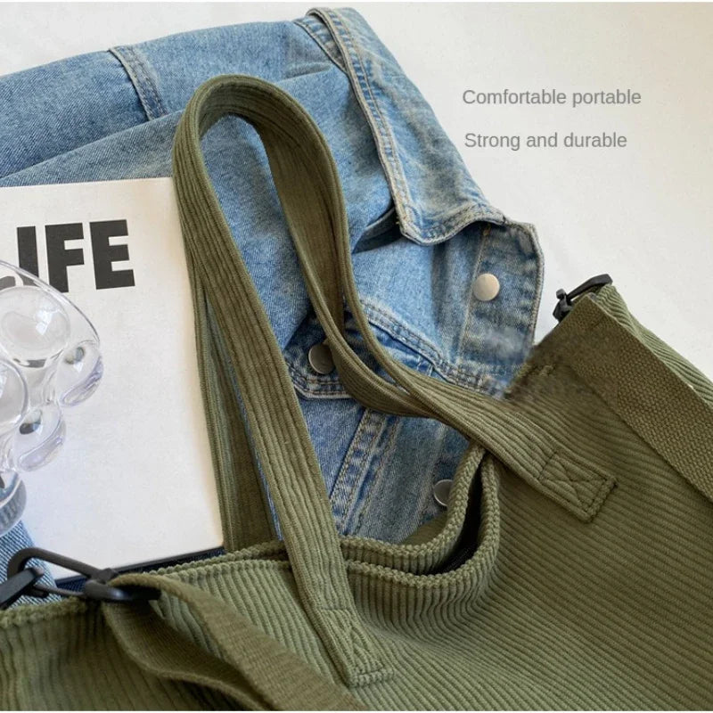 Versatile Corduroy College Shoulder Bag
