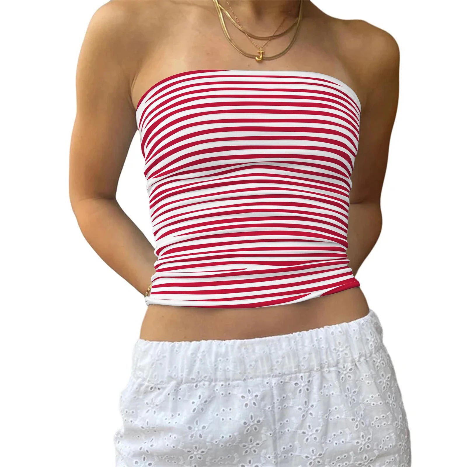 Women's Tube Tops Sleeveless Strapless Off Shoulder Crop Tops Shirt for Party Club Short Tank Top Summer