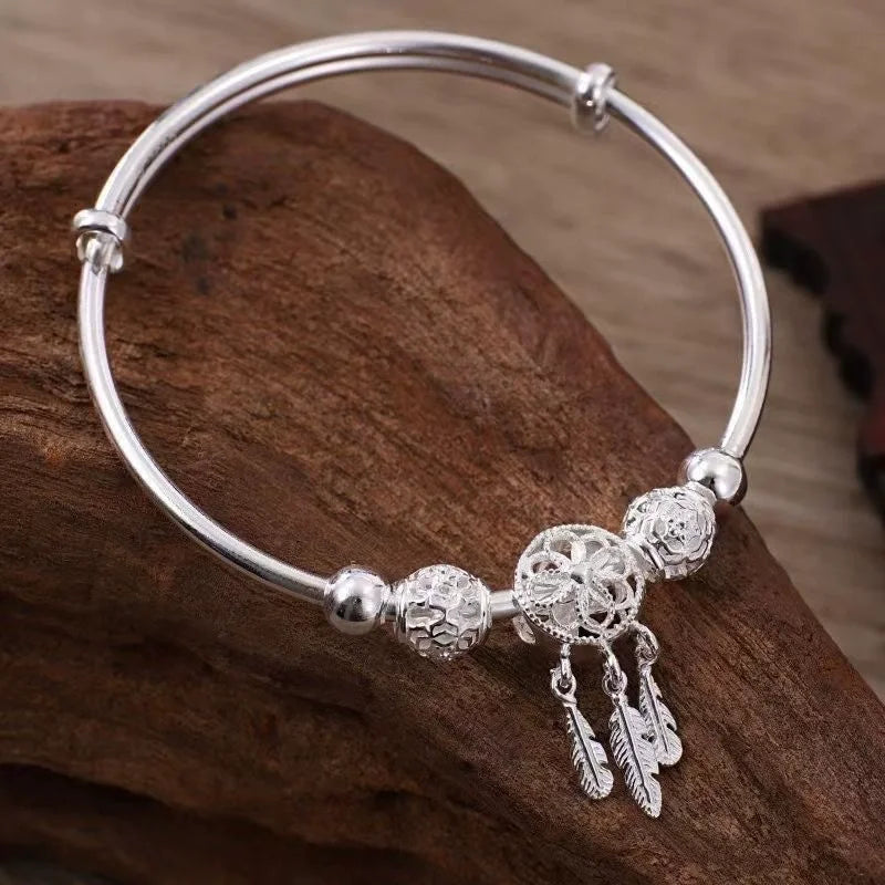925 Sterling Silver Adjustable Bell Pendant Bracelet