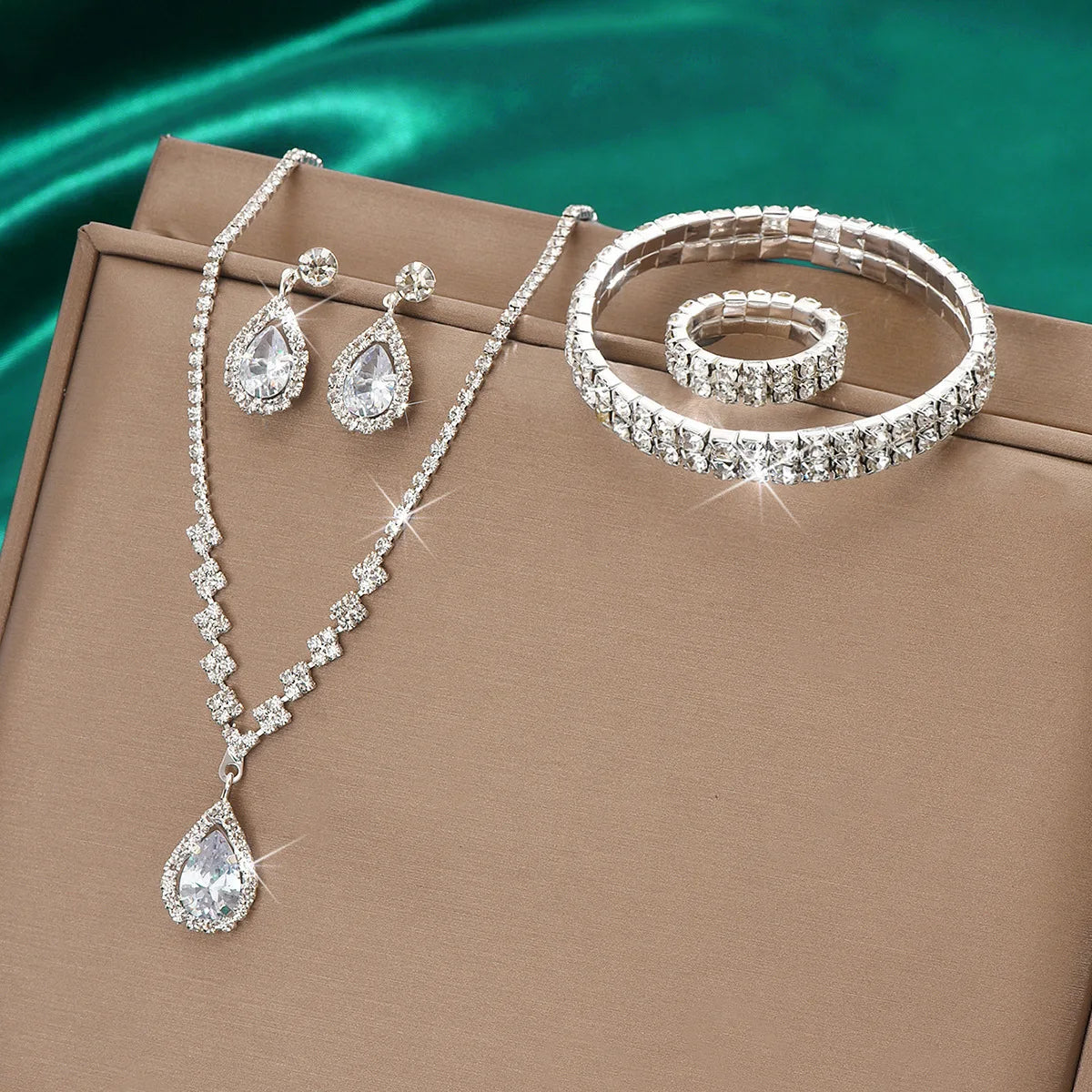 5pcs Waterdrop Zircon Crystal Wedding Jewelry Set