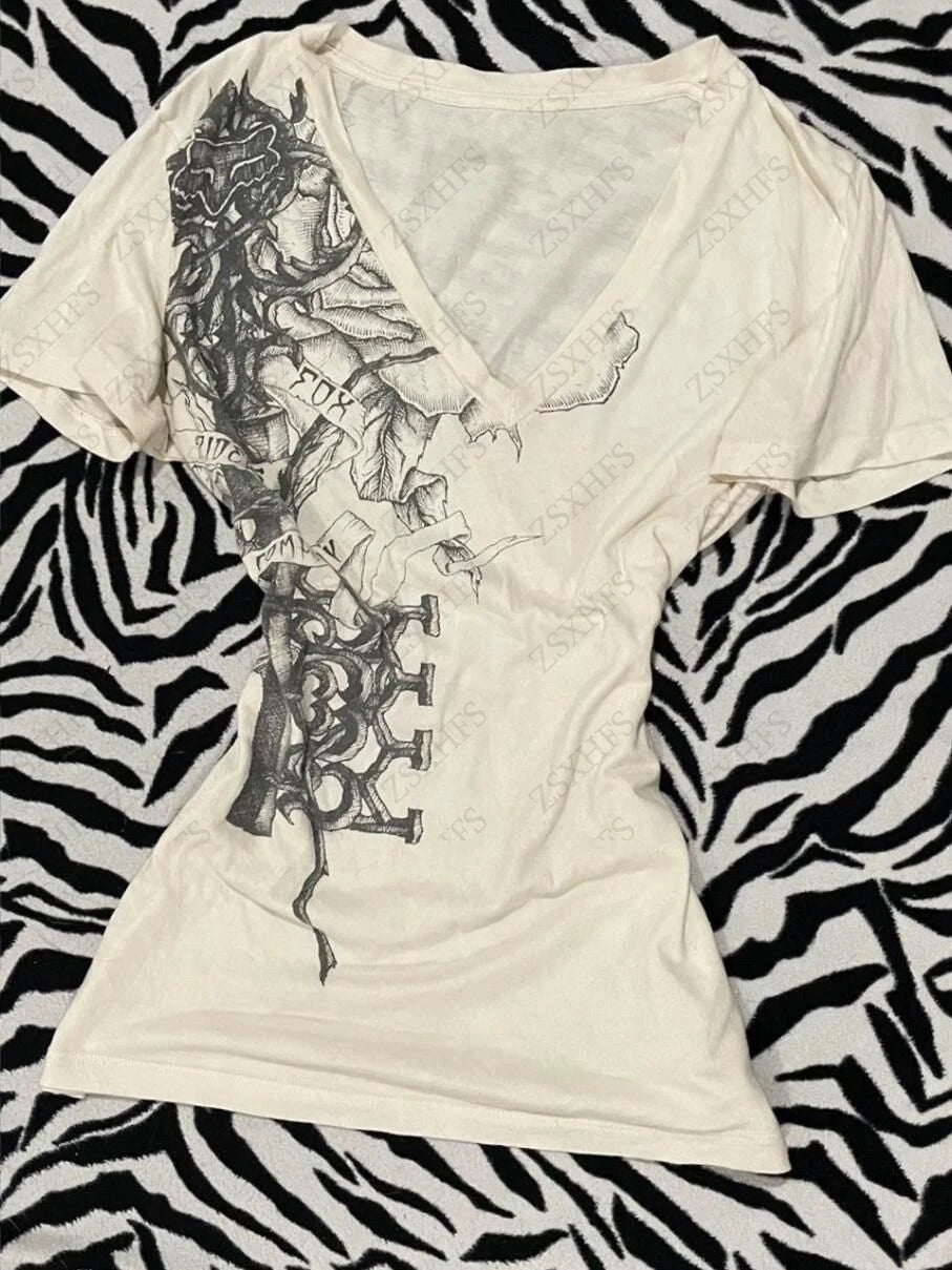 Streetwear Punk 90s Vintage Clothes Women's T shirt Casual Gothic Harajuku Short sleeve Graphic Tee Femme Aesthetic Crop Top Y2k