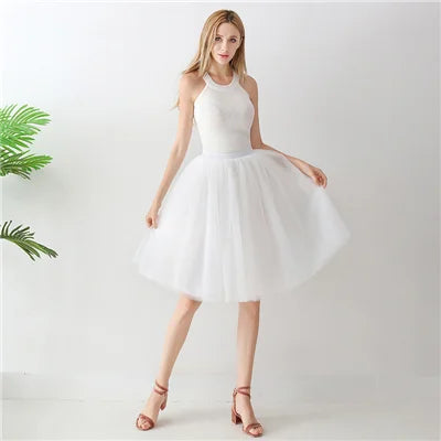 5-Layer Black Pleated Tulle Midi Skirt