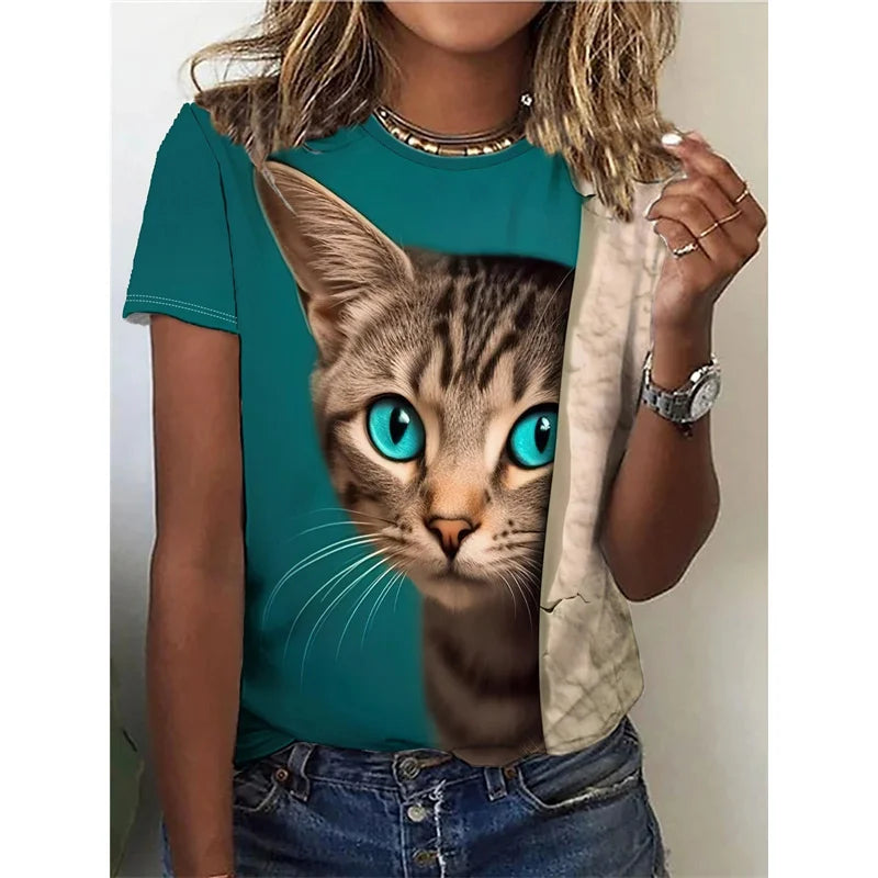 Funny Cat 3D Printed Oversized T-Shirt