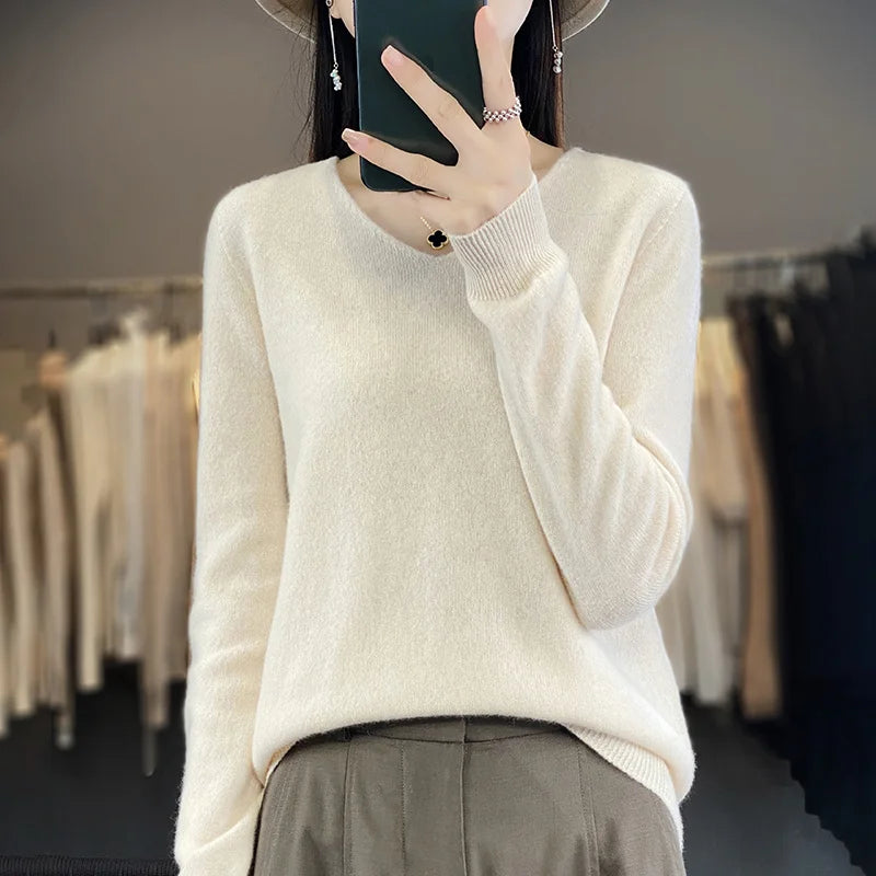 100% Merino Wool V-Neck Sweater for Women