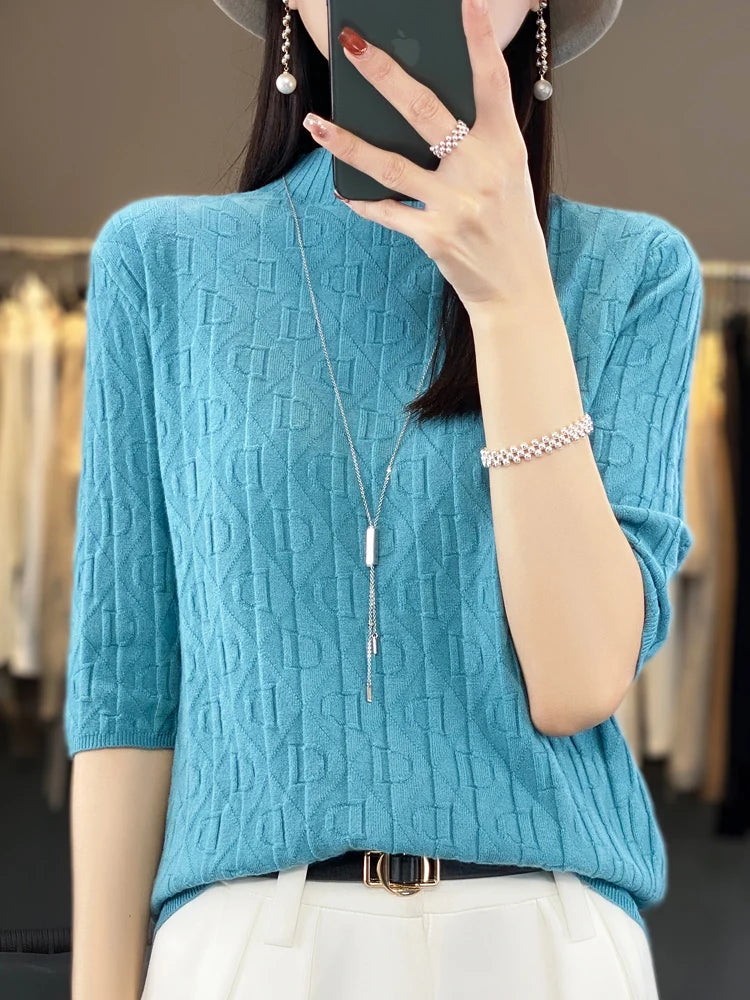 Women’s Diamond Letter Design Knit Sweater