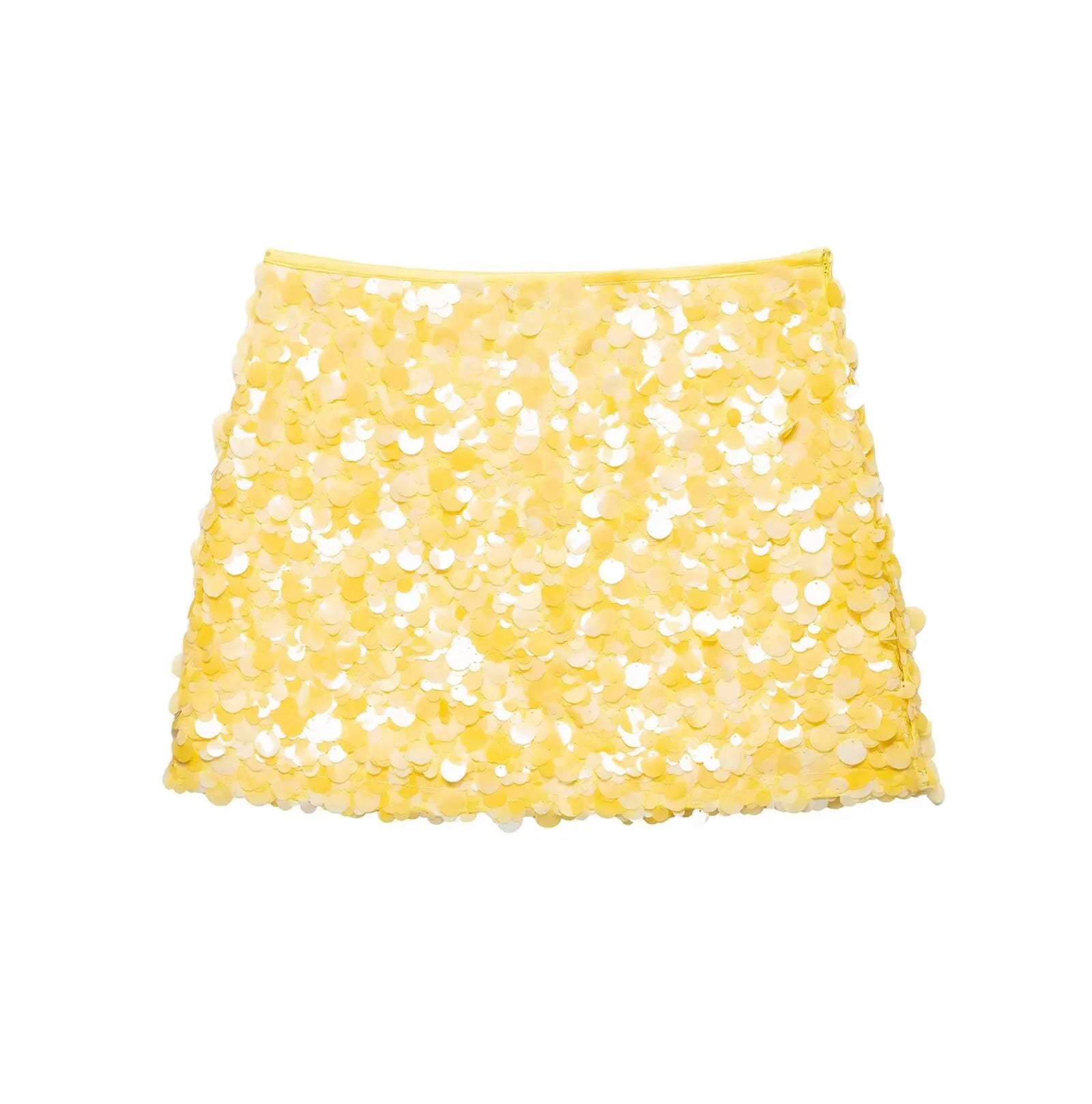 HH Women New Fashion Versatile High Waist Slim Yellow Sequin