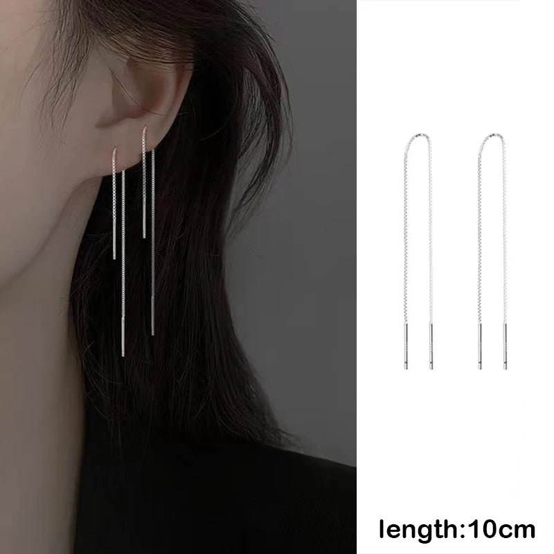 S925 Silver Star Line Tassel Earrings