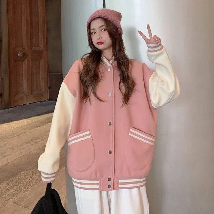 Fleece-Lined Korean Style Baseball Jacket
