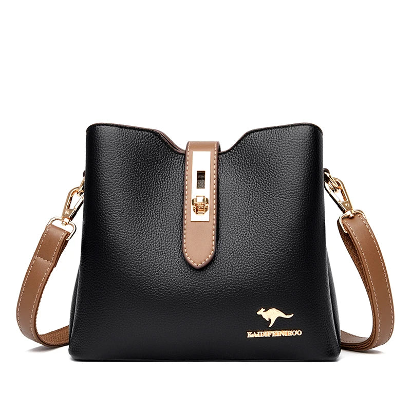 3-Layer Large Capacity Leather Crossbody Bag