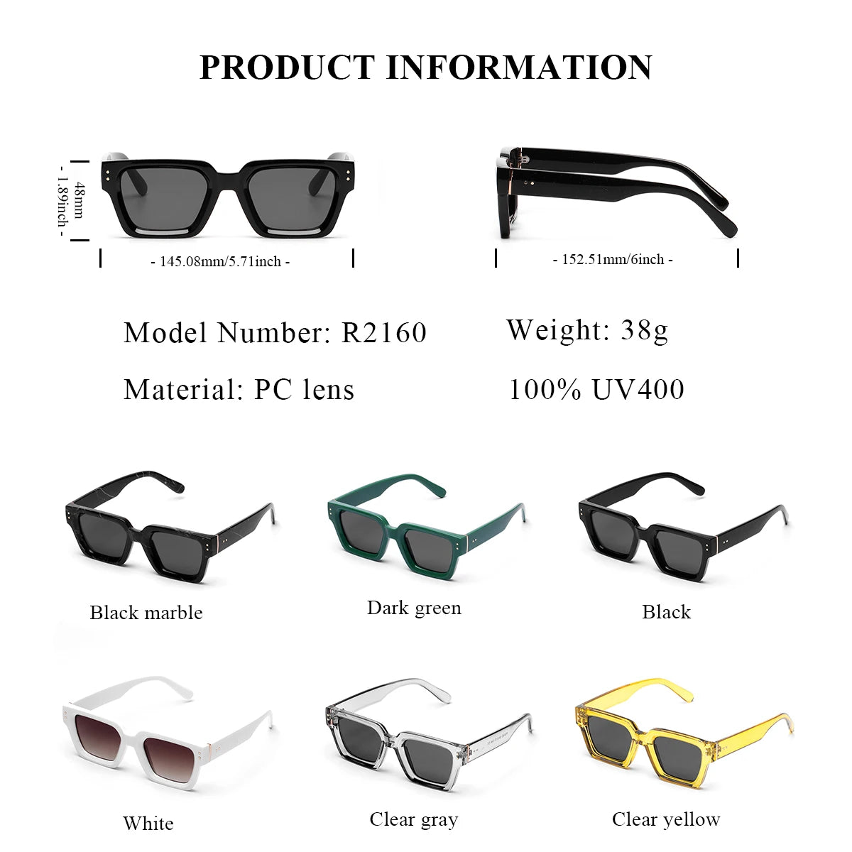 Ruiao Luxury Square Designer Sunglasses for Men & Women