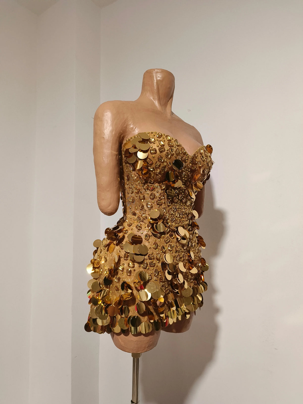 Sparkly Strapless Gold SequinRhinestone Bodycon Mini Dress Wome