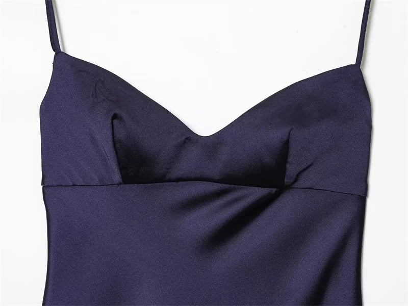 Women's Dress 2025 New Fashion Sexy Satin Texture Asymmetrical Slip Dresses for Women Lace Trim Chic Ladies Dress