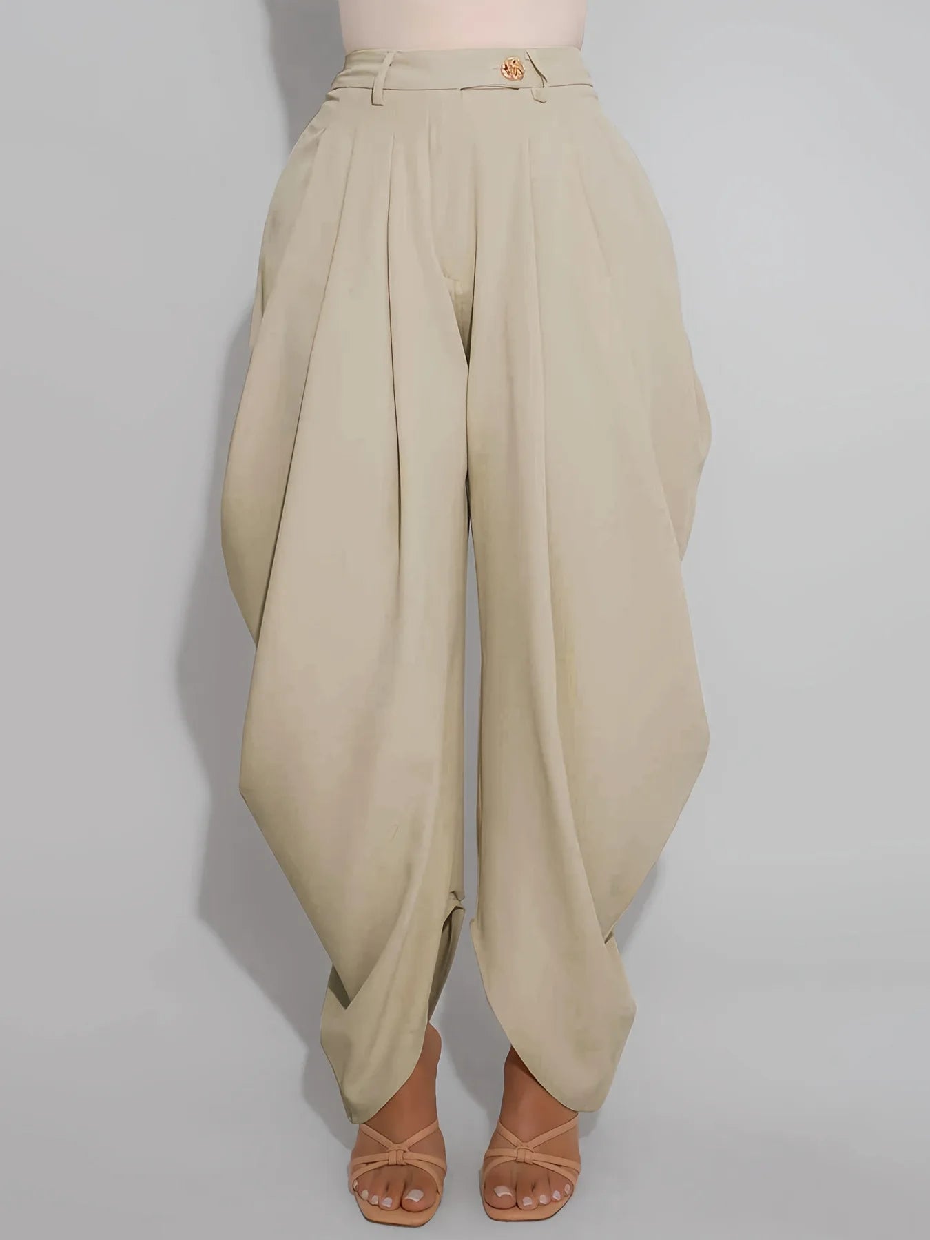 HLJ Fashion Loose Flower Bud Pants Women Solid Color Ruched Patchwork High Waist Long Pants Female Streetwear Trousers 2025 New