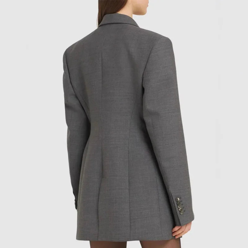 KWTX 2025 Grey Slim Fit Blazer Women's Stylish 3-Button Tapered Waist Spring Summer Light Jacket Office Chic Coat