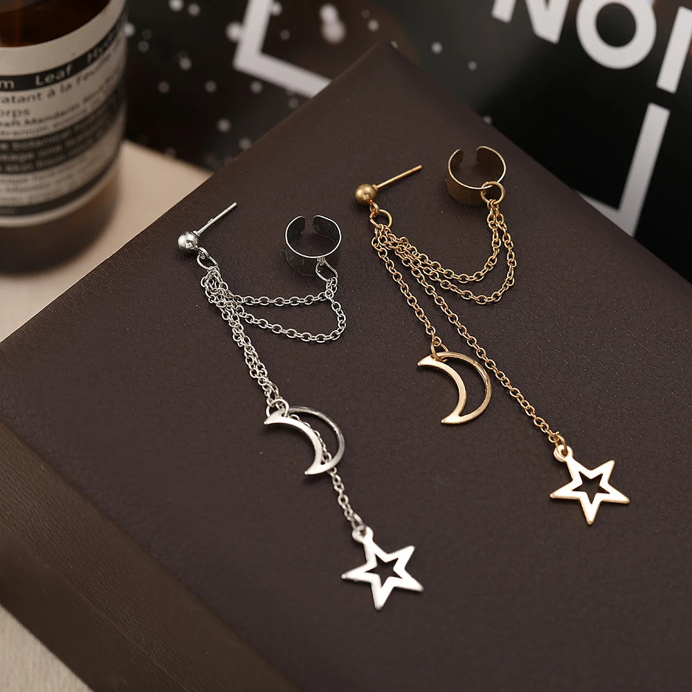 Vintage Star Moon Pendant Dangle Earrings