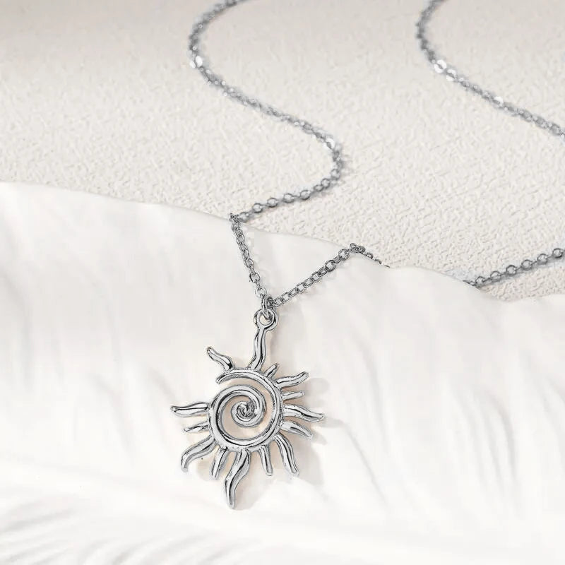 Vintage Gold Silver Whirlpool Sun Necklace