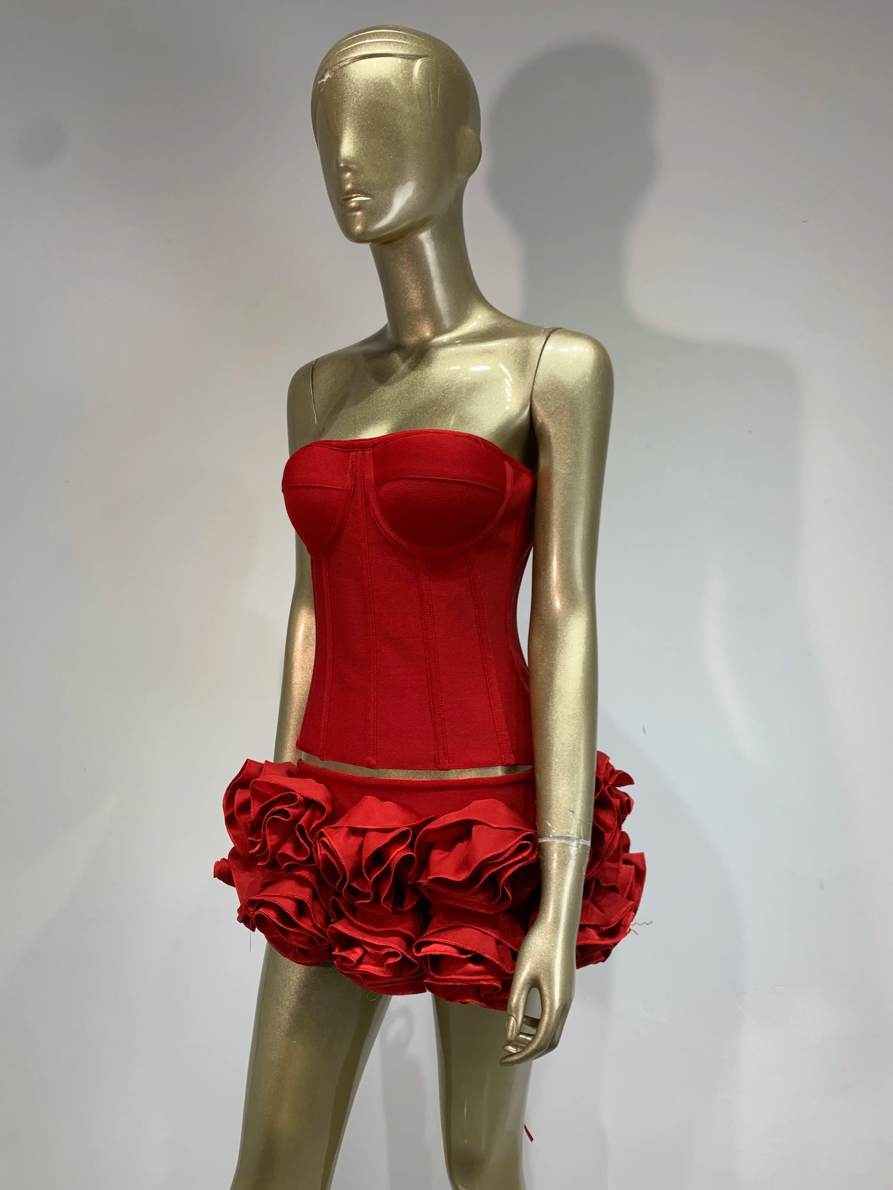 Women Red Bodycon Mini Bandage Outfits Club Party Strapless