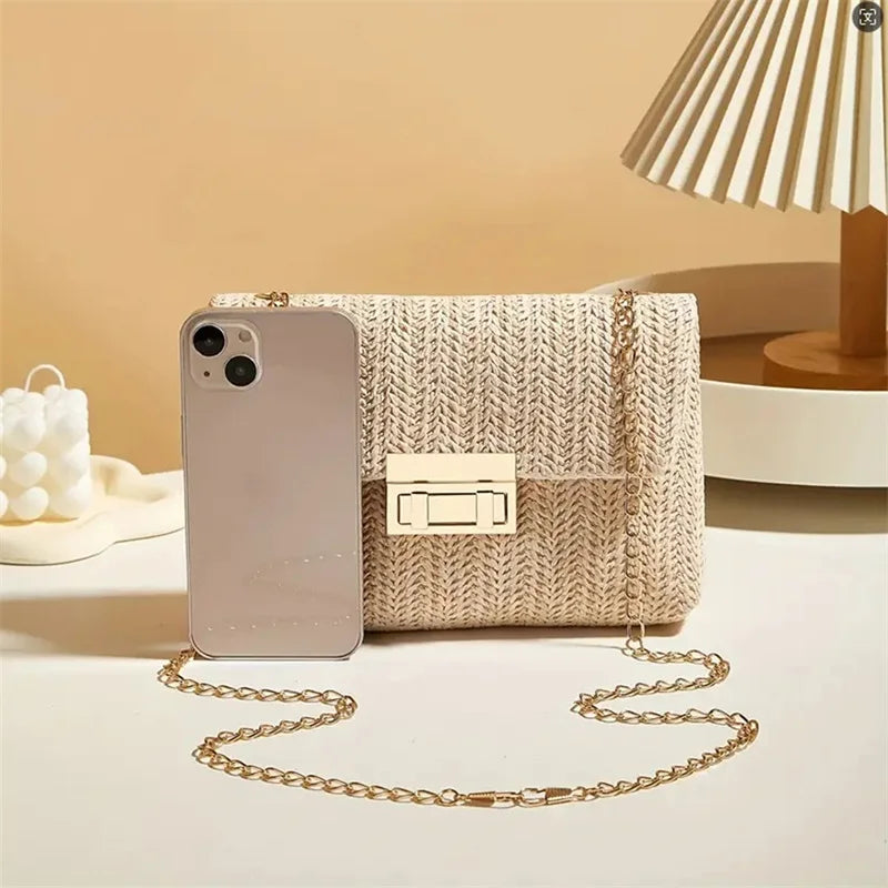 Chain Shoulder Straw Crossbody Bag