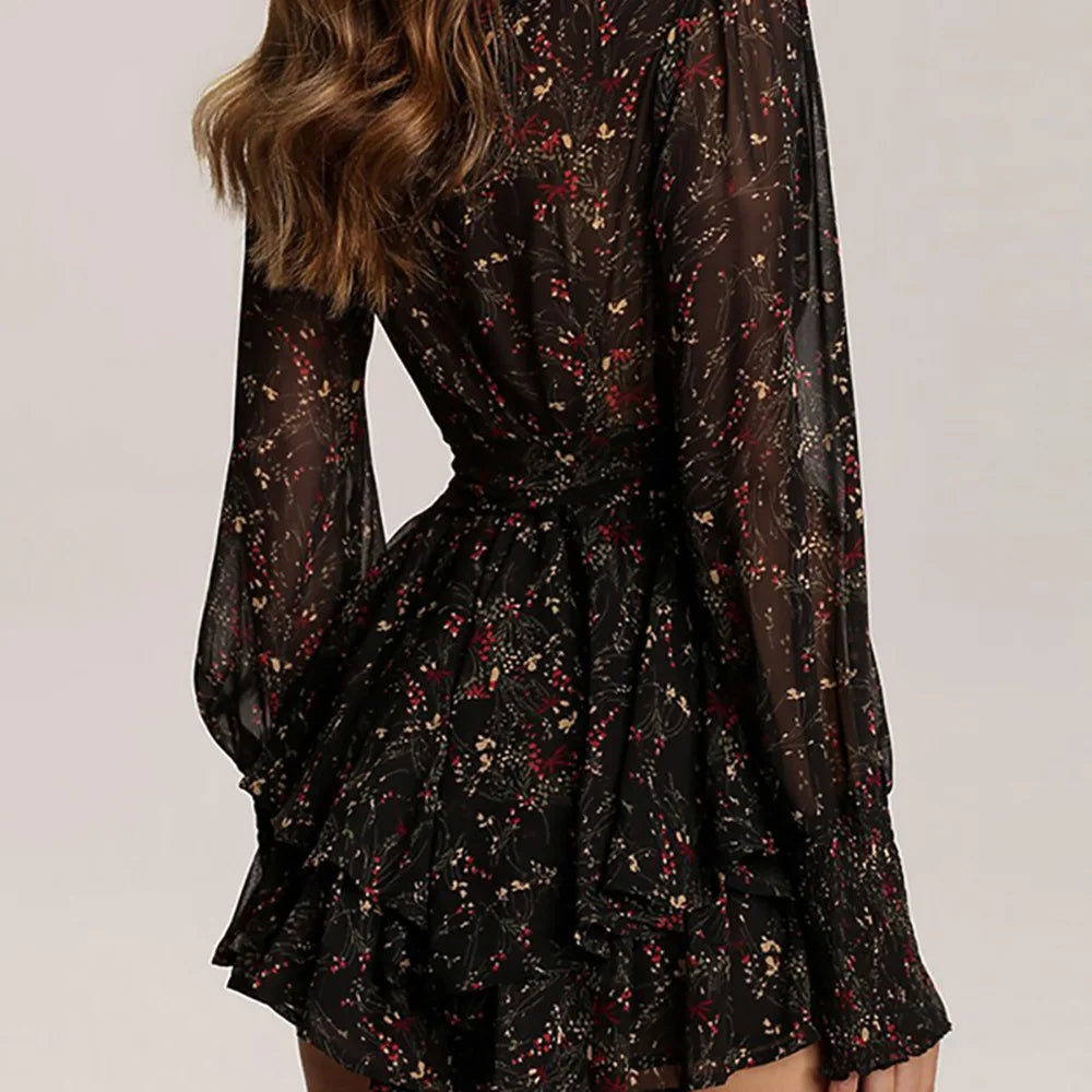 Chiffon Ruffles Floral Print Dresses