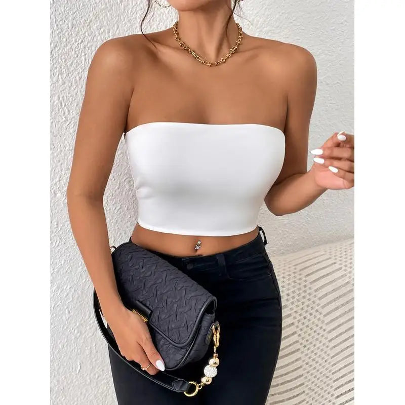 Sexy Crop Top Strap Vest 2025 Trendy Cross-Border Outerwear Women's Wrap Chest Tank Top ort Pure Color Other 00% Material