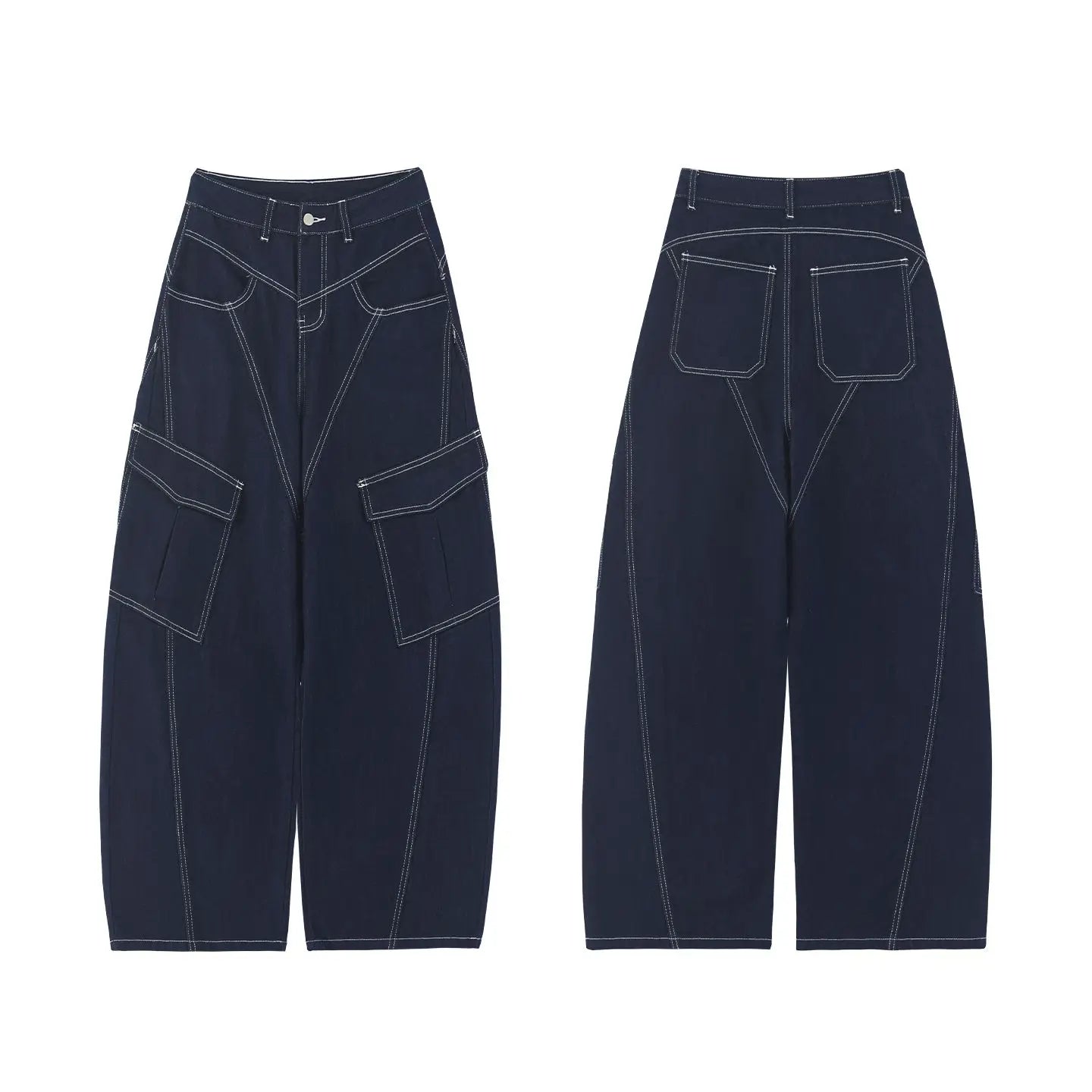 High Waist Multi Pocket Jeans Women 2025 New Fashionable Solid Color Versatile Large Size Cargo Pants