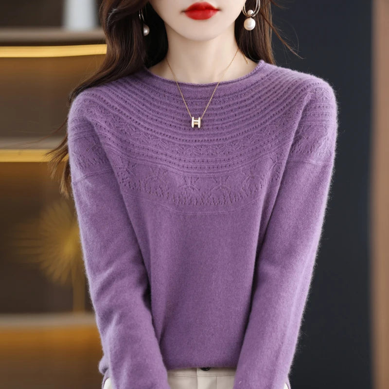 100% Merino Wool Round Neck Sweater for Women