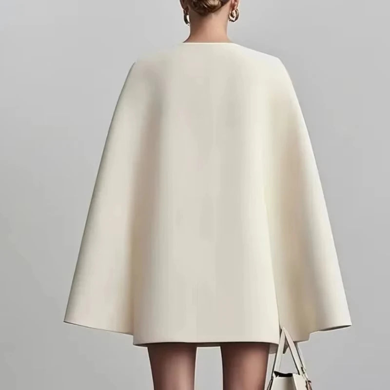 Women's suit dress for autumn office wear, double-breasted cape-like cloak, solid color V-neck suit jacket