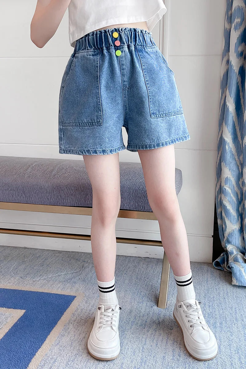 Girls' Summer Denim Button Shorts