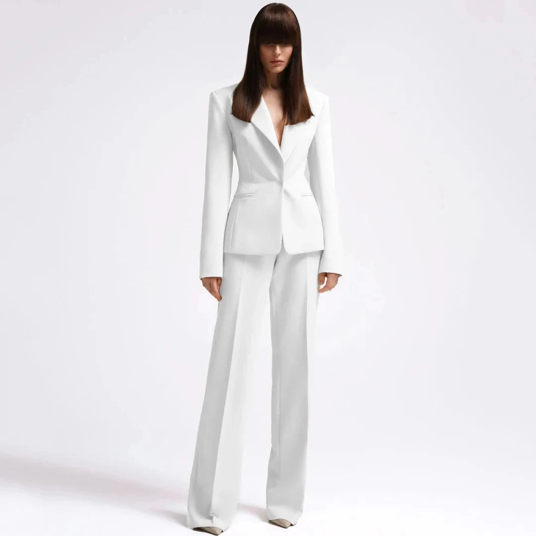 Women Suit 2 Pieces Red Single Button Solid Slim For Wedding Business Work Office Daily Commute Casual Set Blazer And Pants