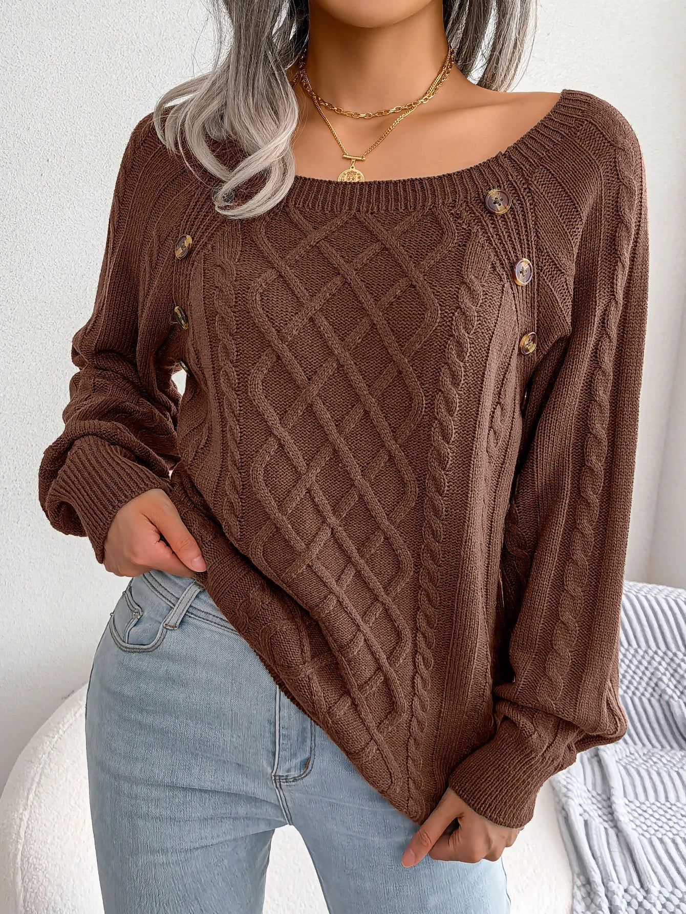 Casual Square Collar Knitted Sweater for Women