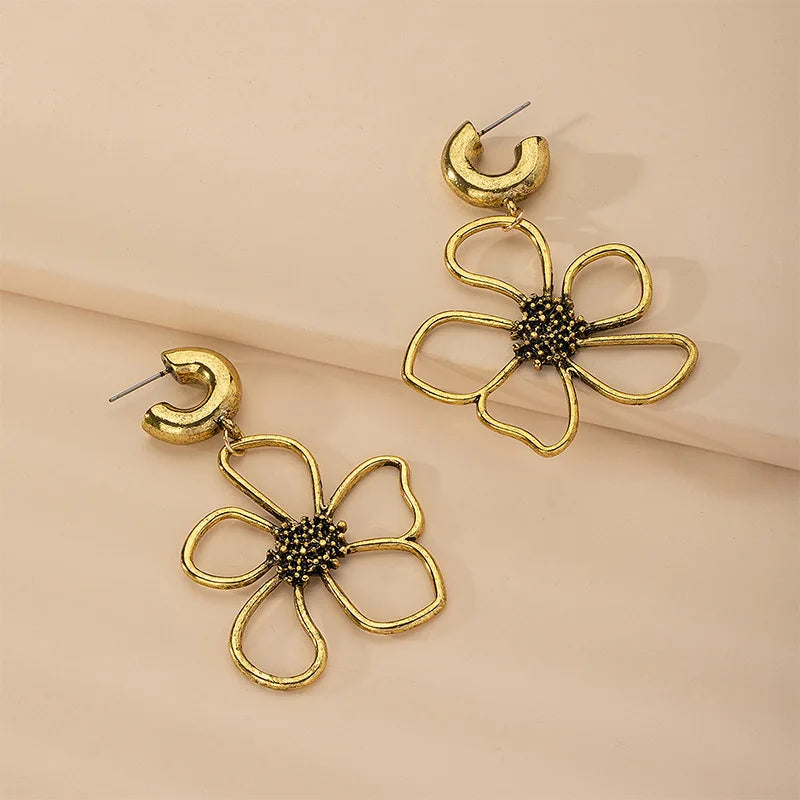 Metal Flower European-American Style Earrings