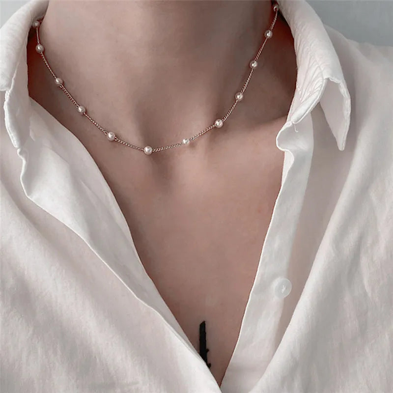 Simple Pearl Beads Gold Necklace