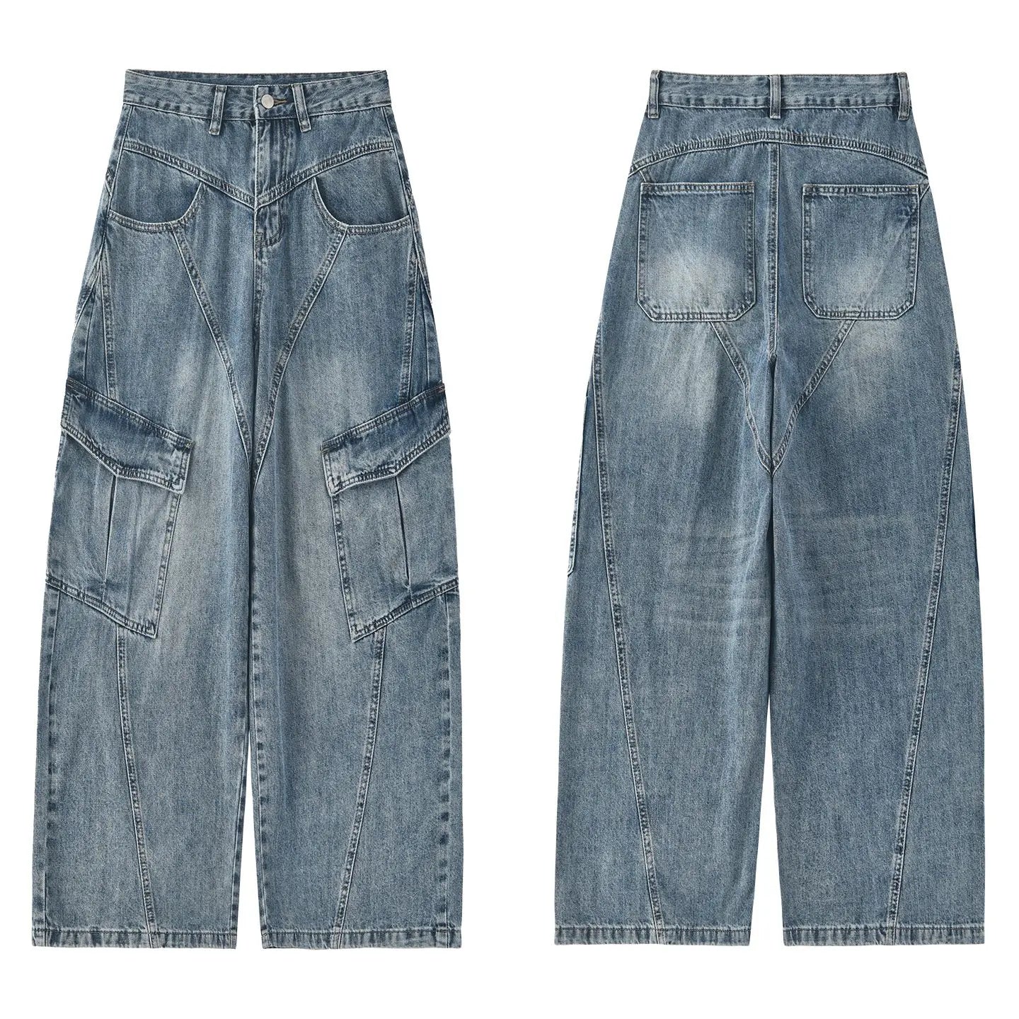 High Waist Multi Pocket Jeans Women 2025 New Fashionable Solid Color Versatile Large Size Cargo Pants