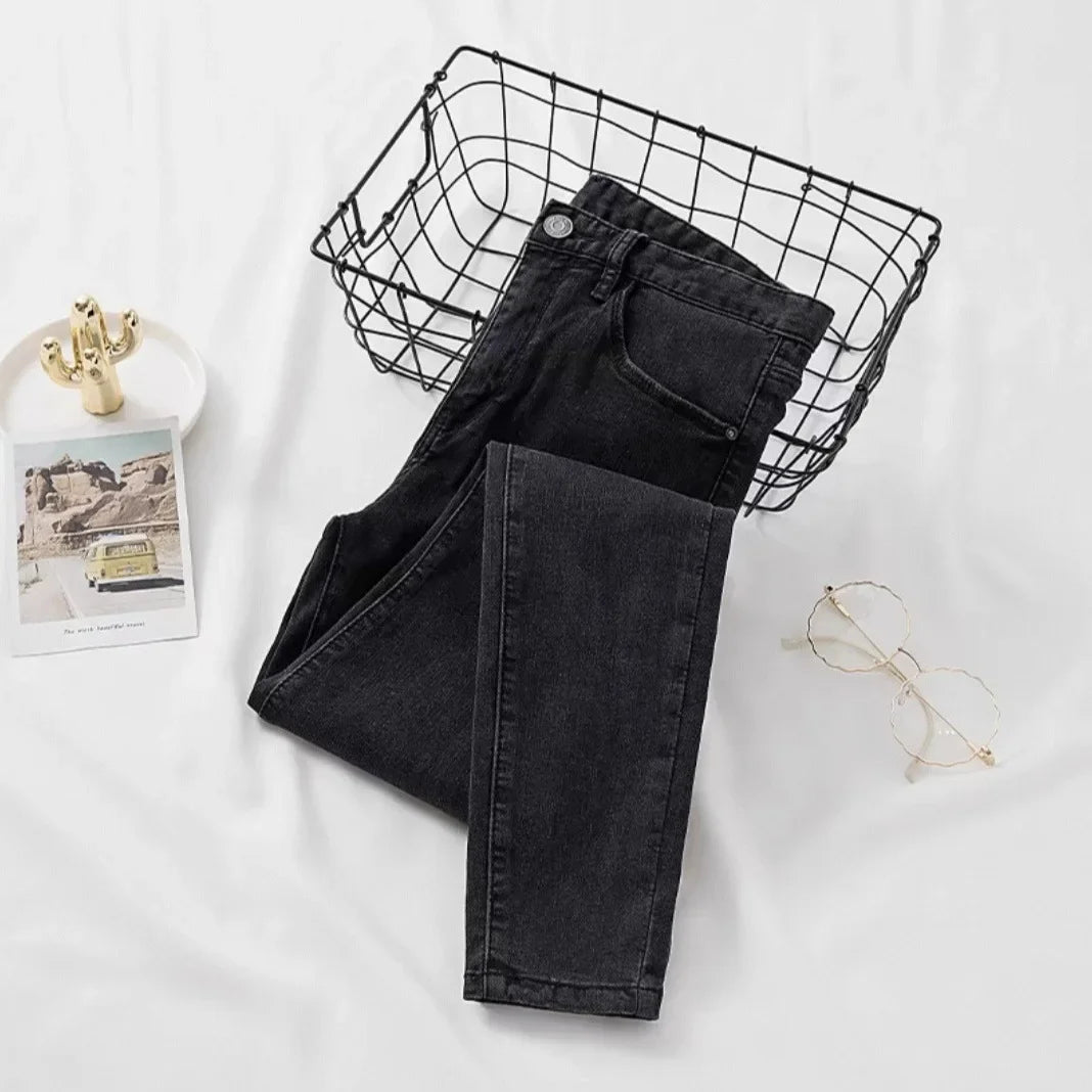 High-Waisted Black Slimming Pencil Jeans