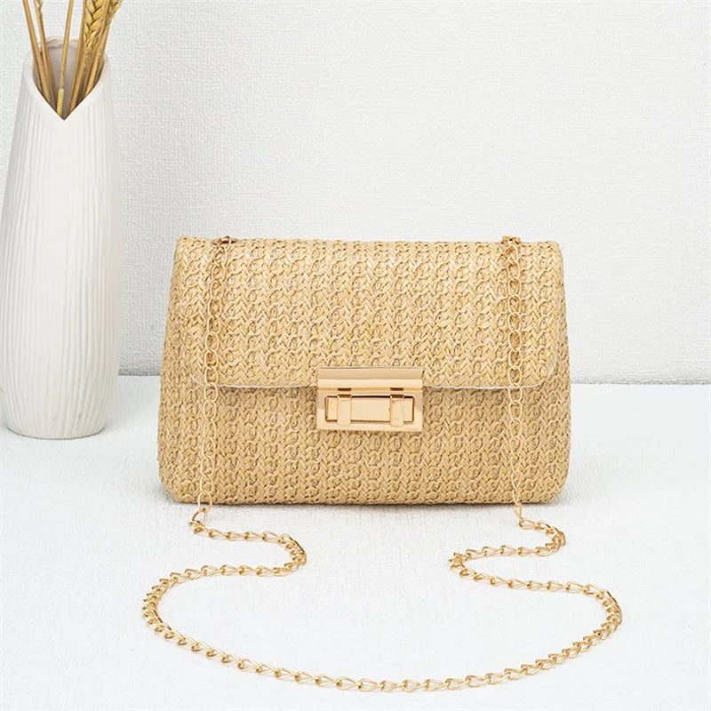 Chain Shoulder Straw Crossbody Bag