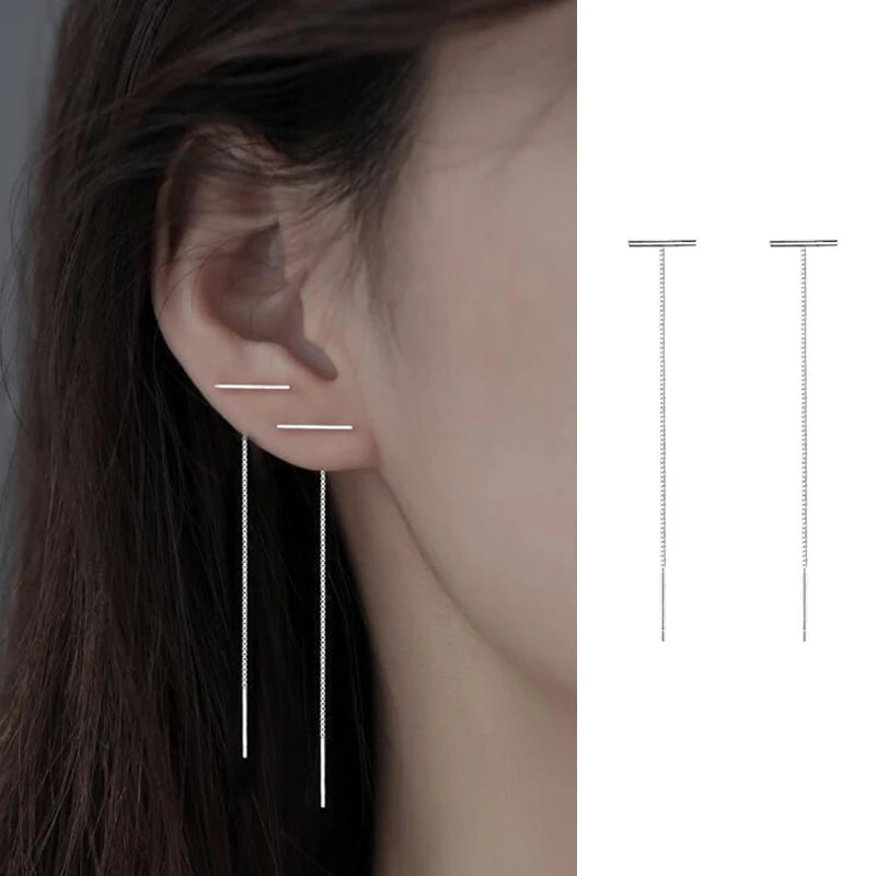 S925 Silver Star Line Tassel Earrings