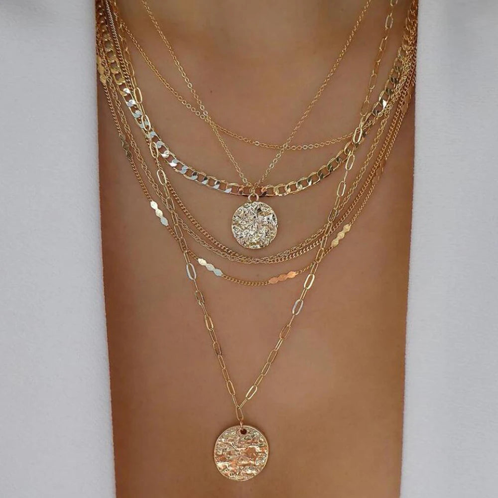 Boho Gold Multi-Layer Crystal Necklace