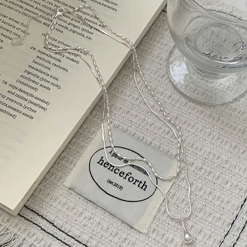 925 Sterling Silver Double Layer Geometric Pendant Necklace